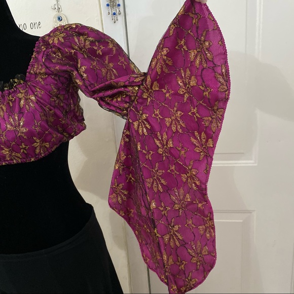 Boho gypsy lace renaissance crop top bell sleeve - Picture 6 of 12
